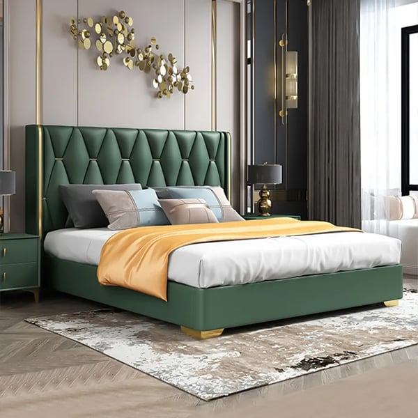 Green on sale tufted bed