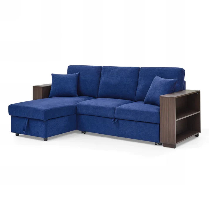 Upholstered Sectional L Shape Sofa Cum Bed with Storage