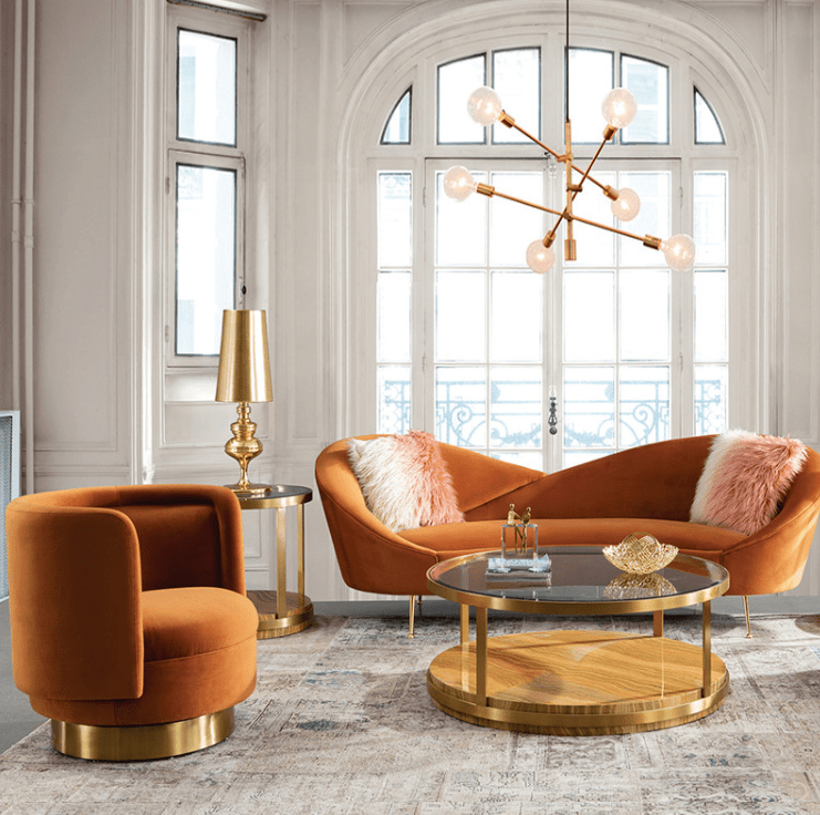 Haki Suede Fabric Curved Sofa Set With Bench & Two Chair