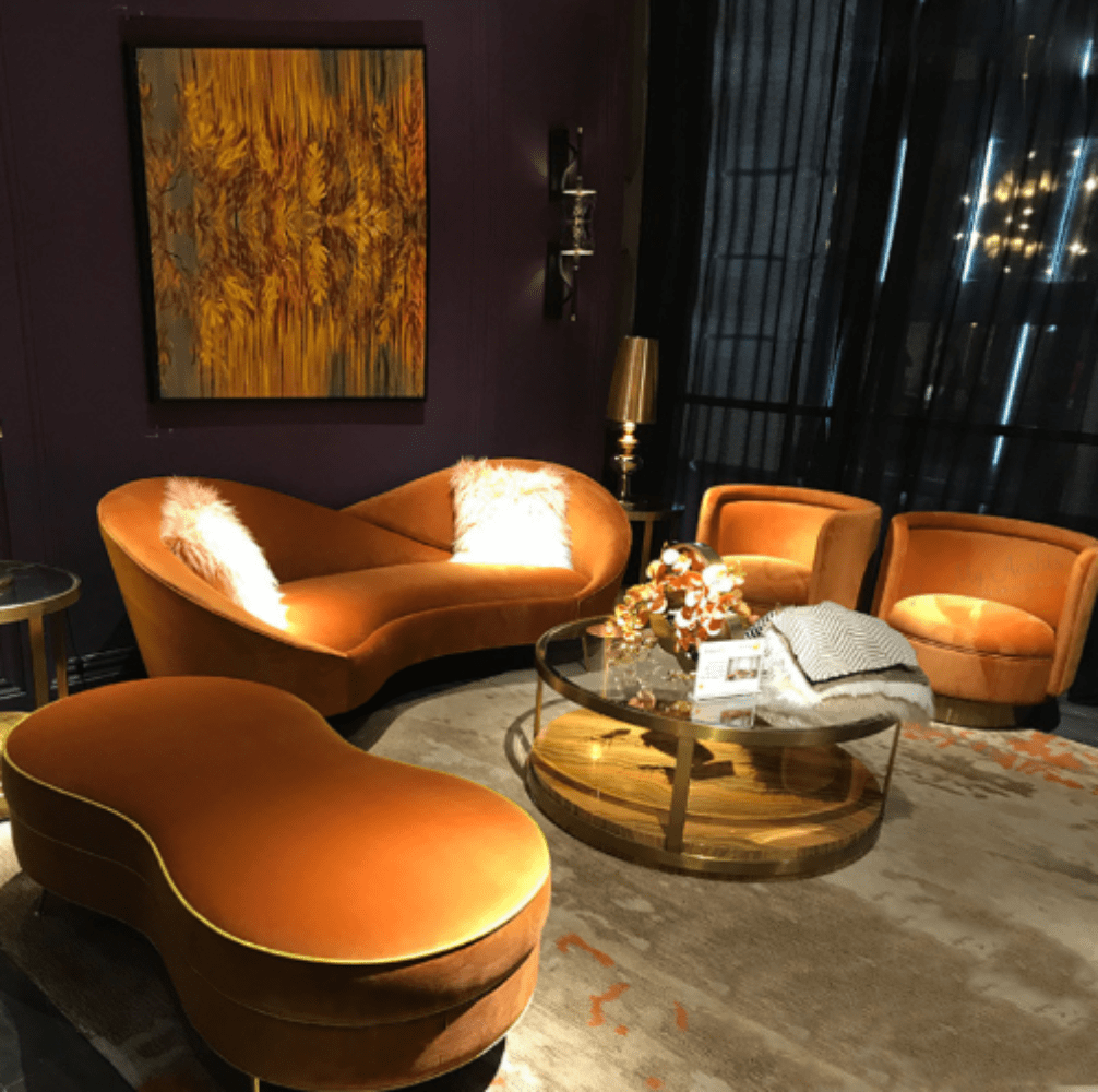 Haki Suede Fabric Curved Sofa Set With Bench & Two Chair