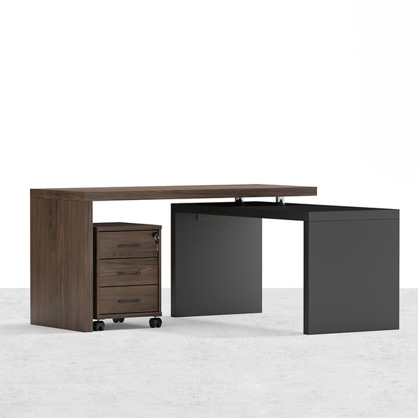 Delmon Movable File Cabinet White & Natural L-Shaped Rotating Desk