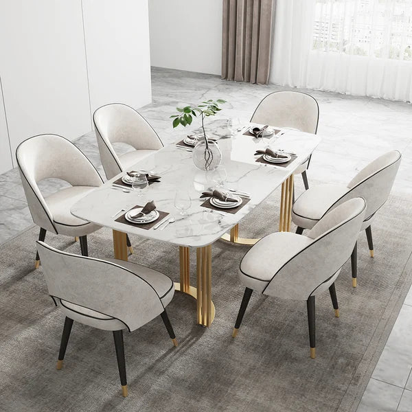 White Dining Table In Metal Base