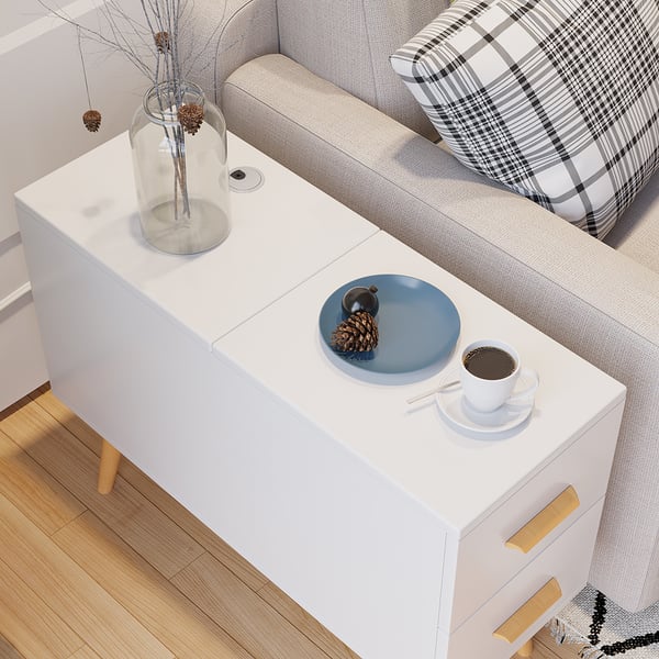 Sky White Bed side Table with Storage