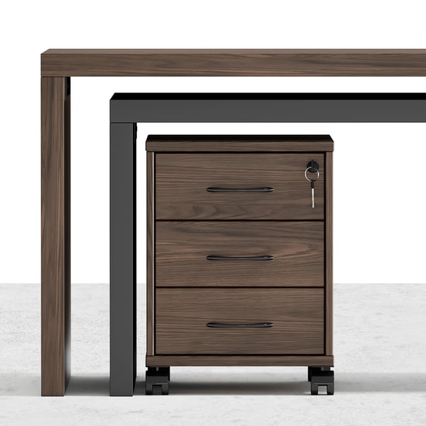 Delmon Movable File Cabinet White & Natural L-Shaped Rotating Desk