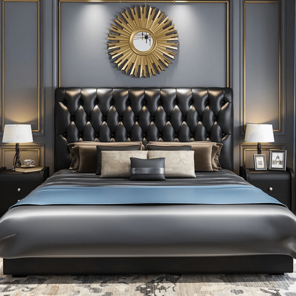 European Nordic Style Leatherette Bed