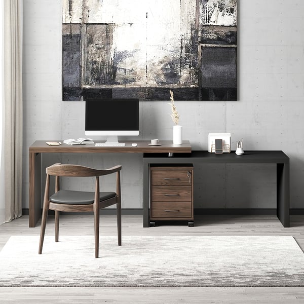 Delmon Movable File Cabinet White & Natural L-Shaped Rotating Desk