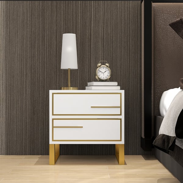 Nordic Golden white bed side table with drawers