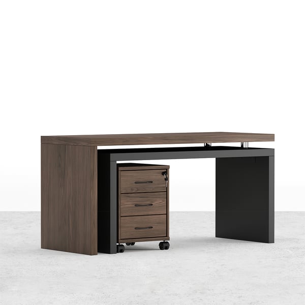 Delmon Movable File Cabinet White & Natural L-Shaped Rotating Desk