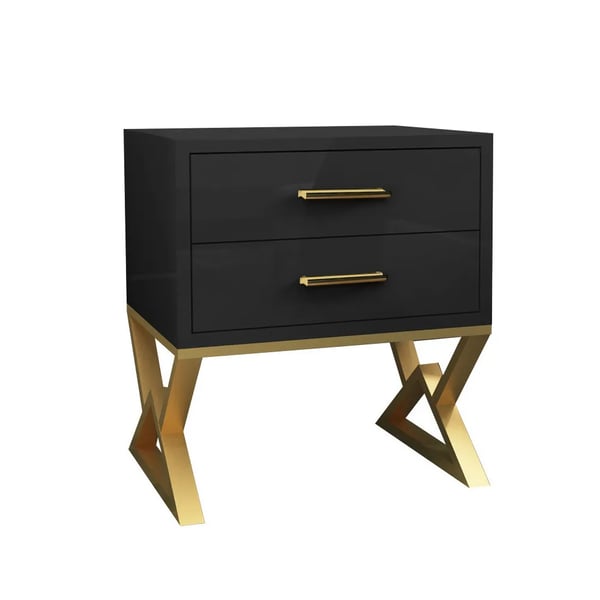 Medieval Matte black bed side table with golden leg