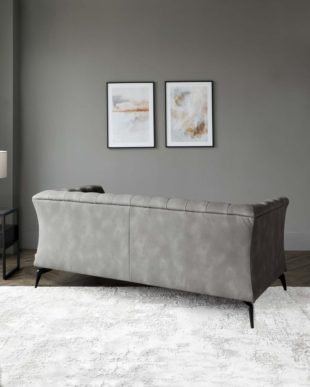 Glossy Grey Suede 3 Seater Sofa For Living Room
