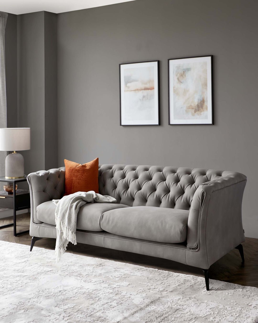 Glossy Grey Suede 3 Seater Sofa For Living Room