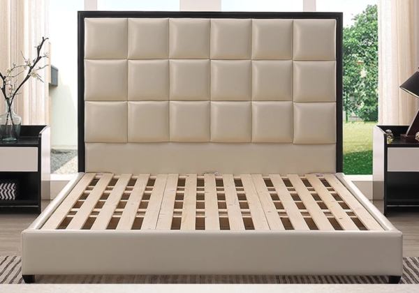 Beige Upholstered bed without storage