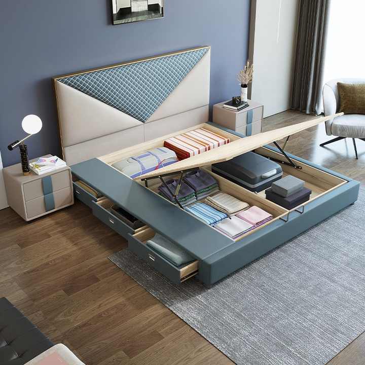 Roman stylish bed with side drawer and storage