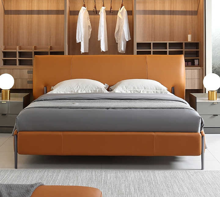 Lavish orange leatherette bed without storage