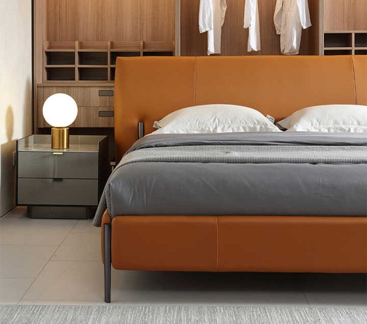 Lavish orange leatherette bed without storage