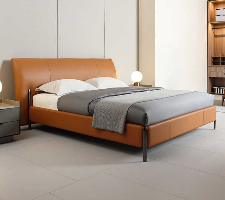 Lavish orange leatherette bed without storage