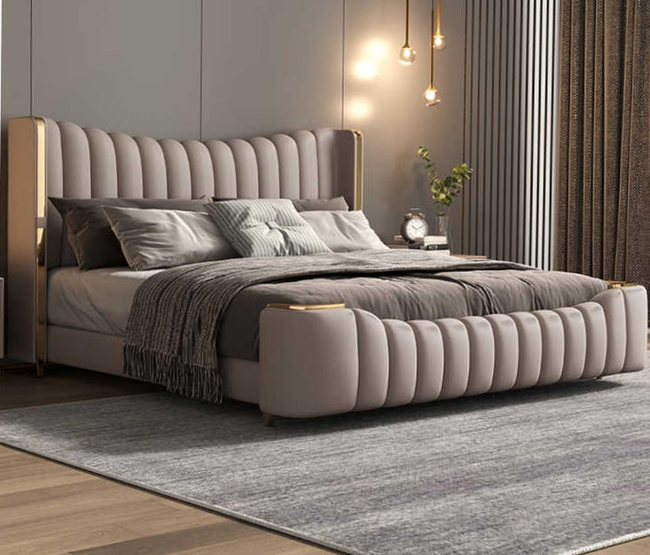 Lavish Vertical tufting leatherette bed
