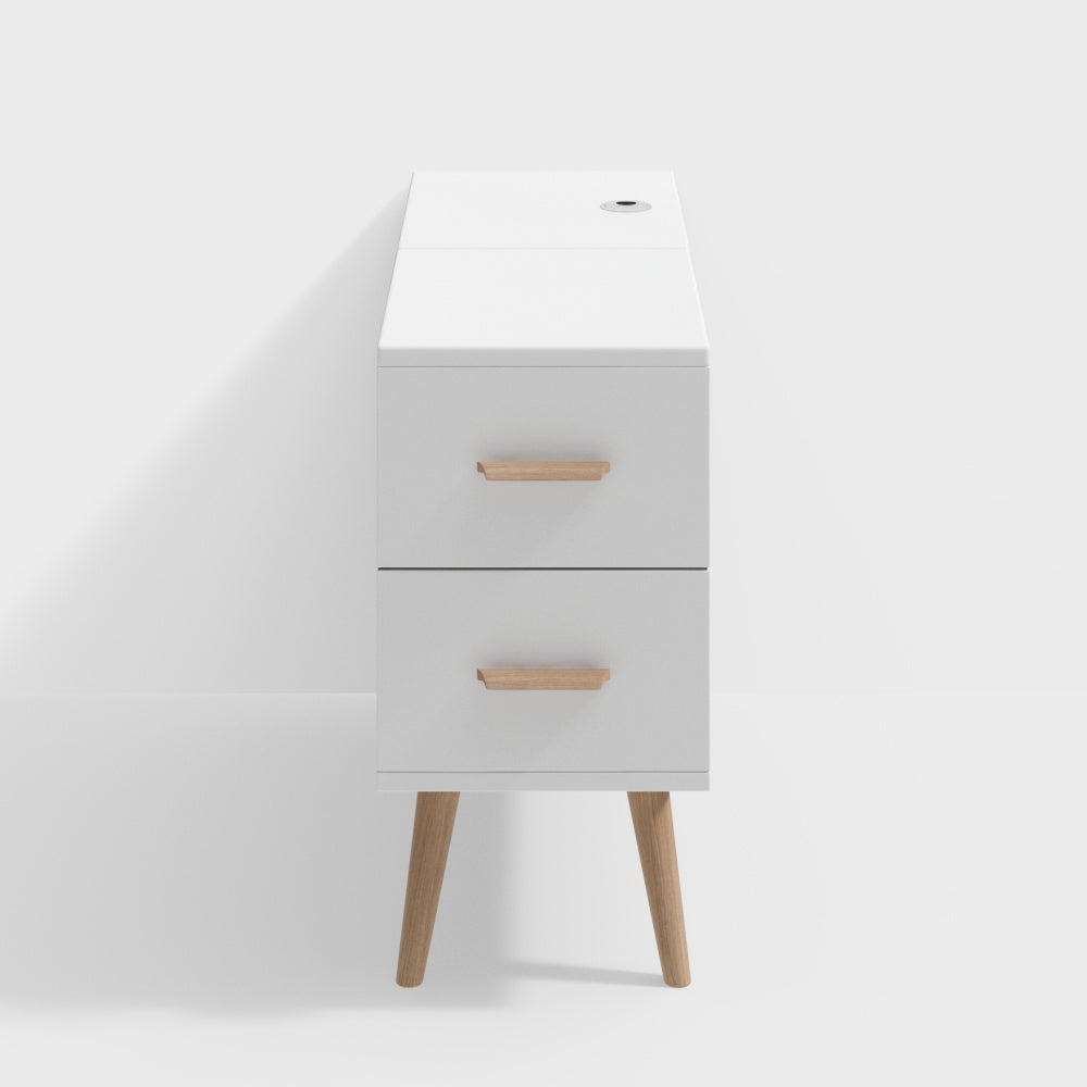 Sky White Bed side Table with Storage