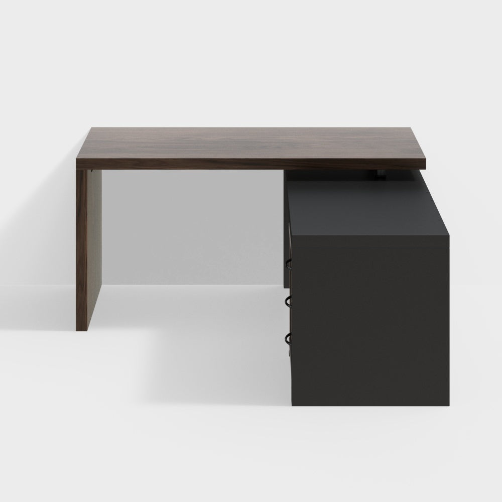 Delmon Movable File Cabinet White & Natural L-Shaped Rotating Desk
