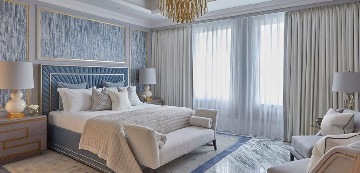 Pearl Sky Blue Upholsered Bed