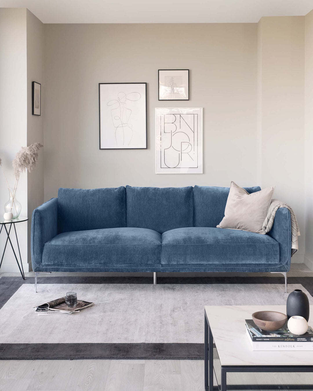 Glamorous Blue Sofa In Rich Suede