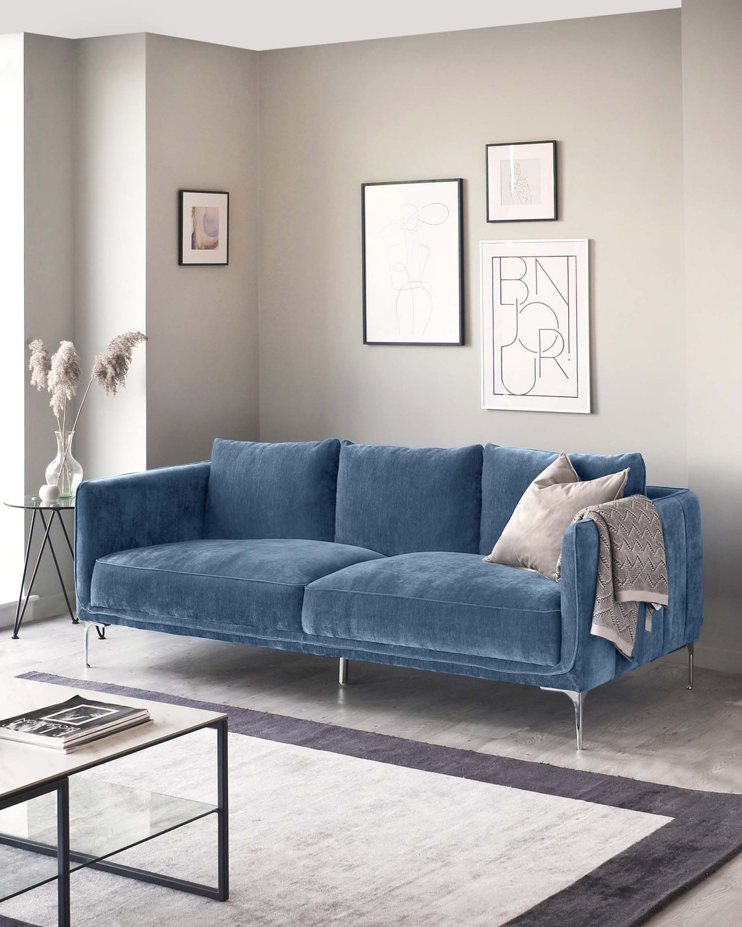 Glamorous Blue Sofa In Rich Suede