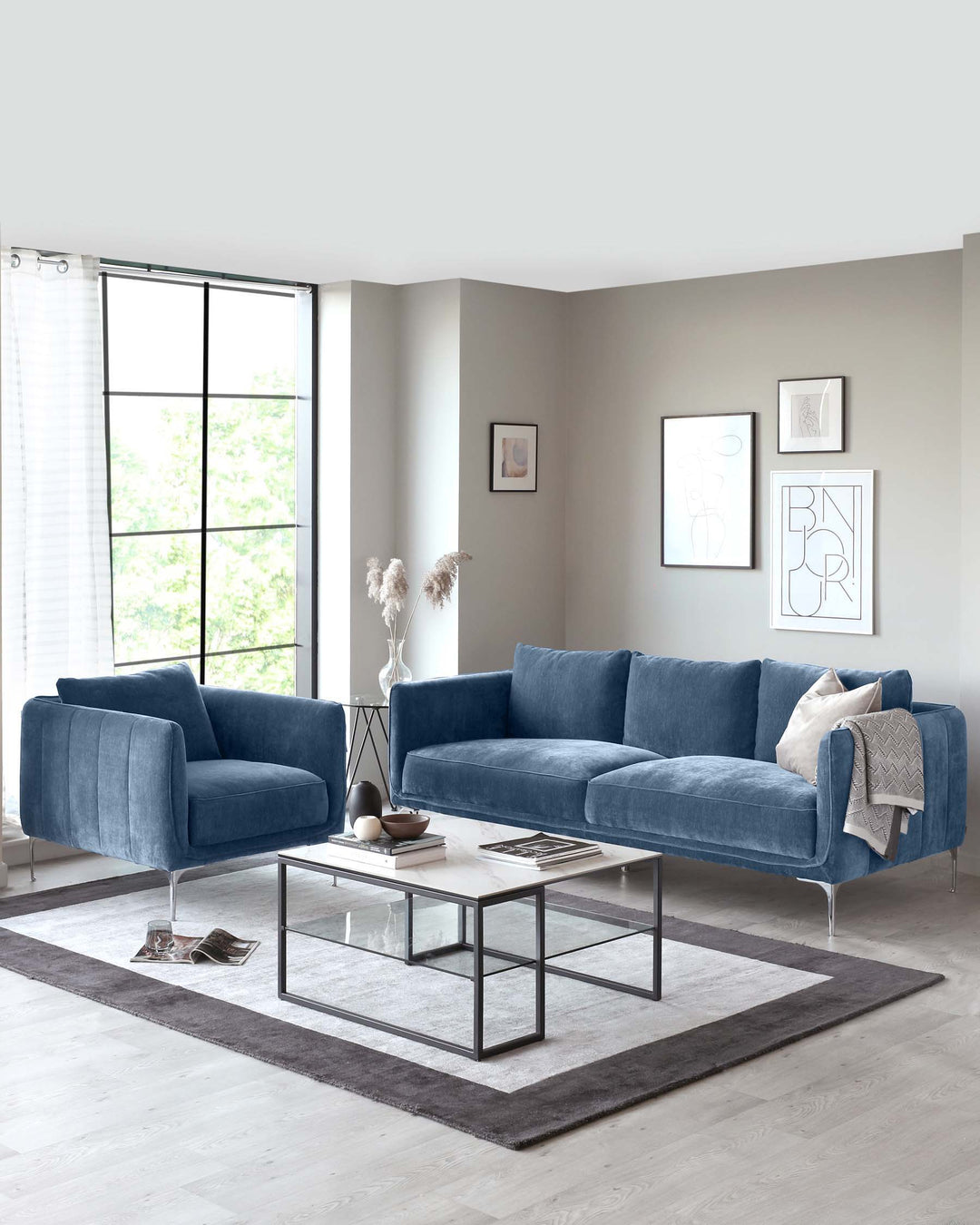 Glamorous Blue Sofa In Rich Suede