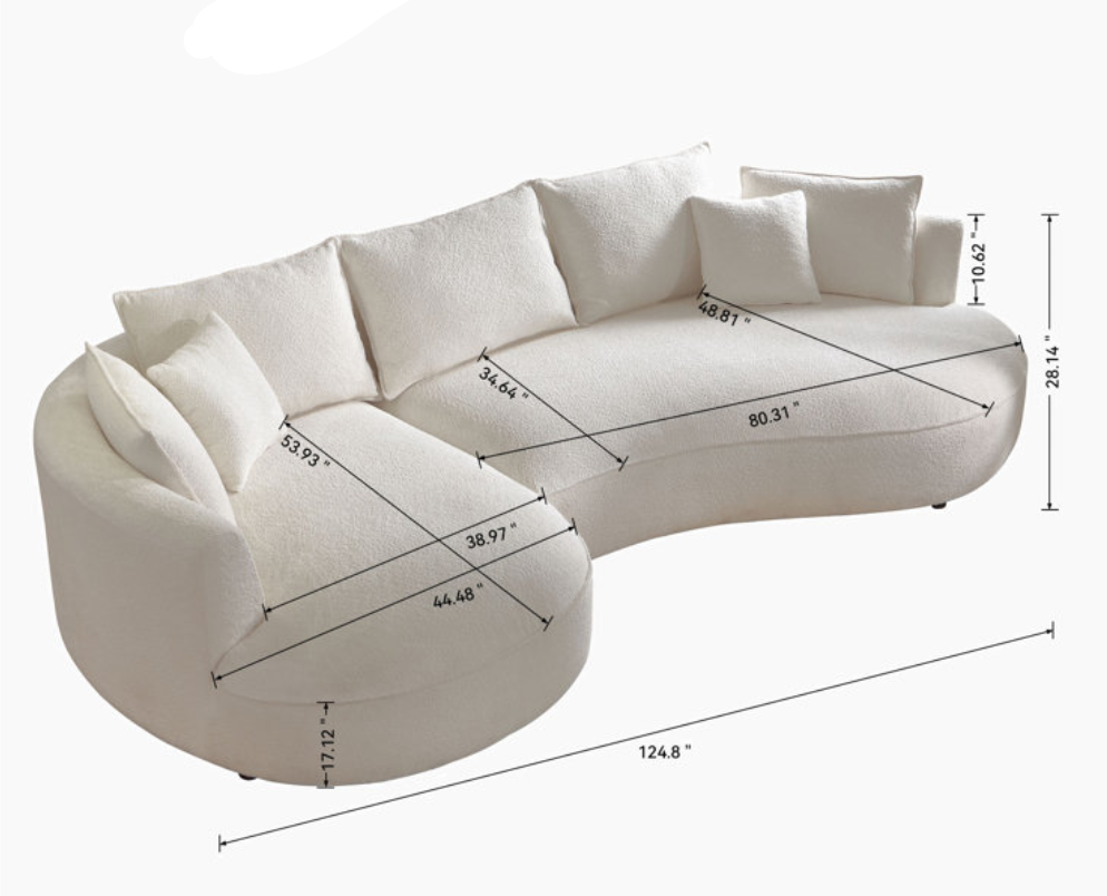 Soft White Rolled Curved Sofa