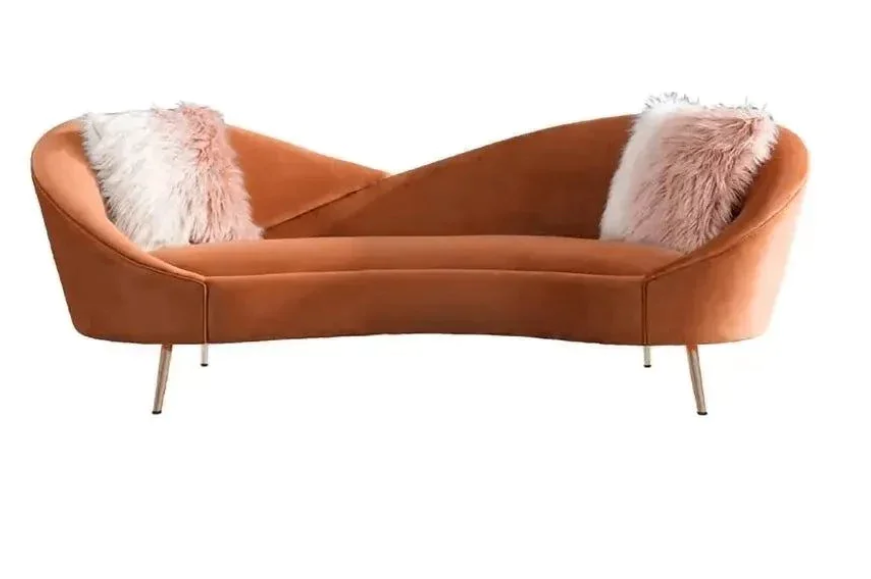Haki Suede Fabric Curved Sofa Set With Bench & Two Chair