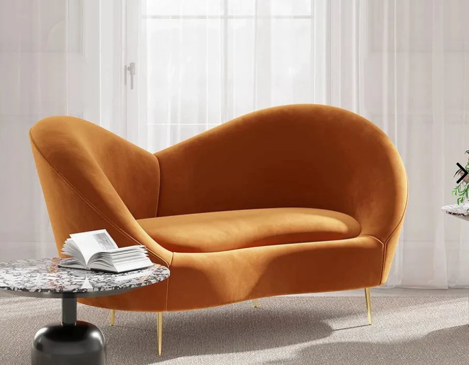 Haki Suede Fabric Curved Sofa Set With Bench & Two Chair