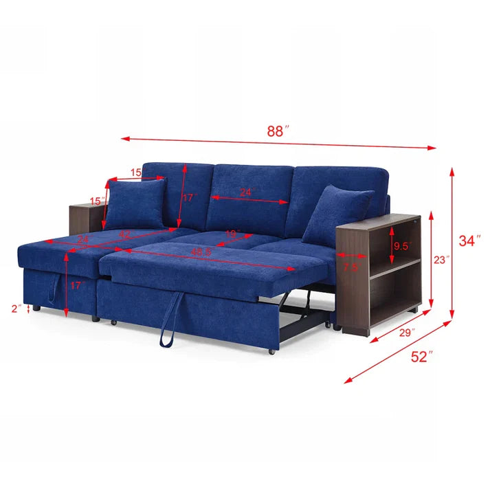 Upholstered Sectional L Shape Sofa Cum Bed with Storage