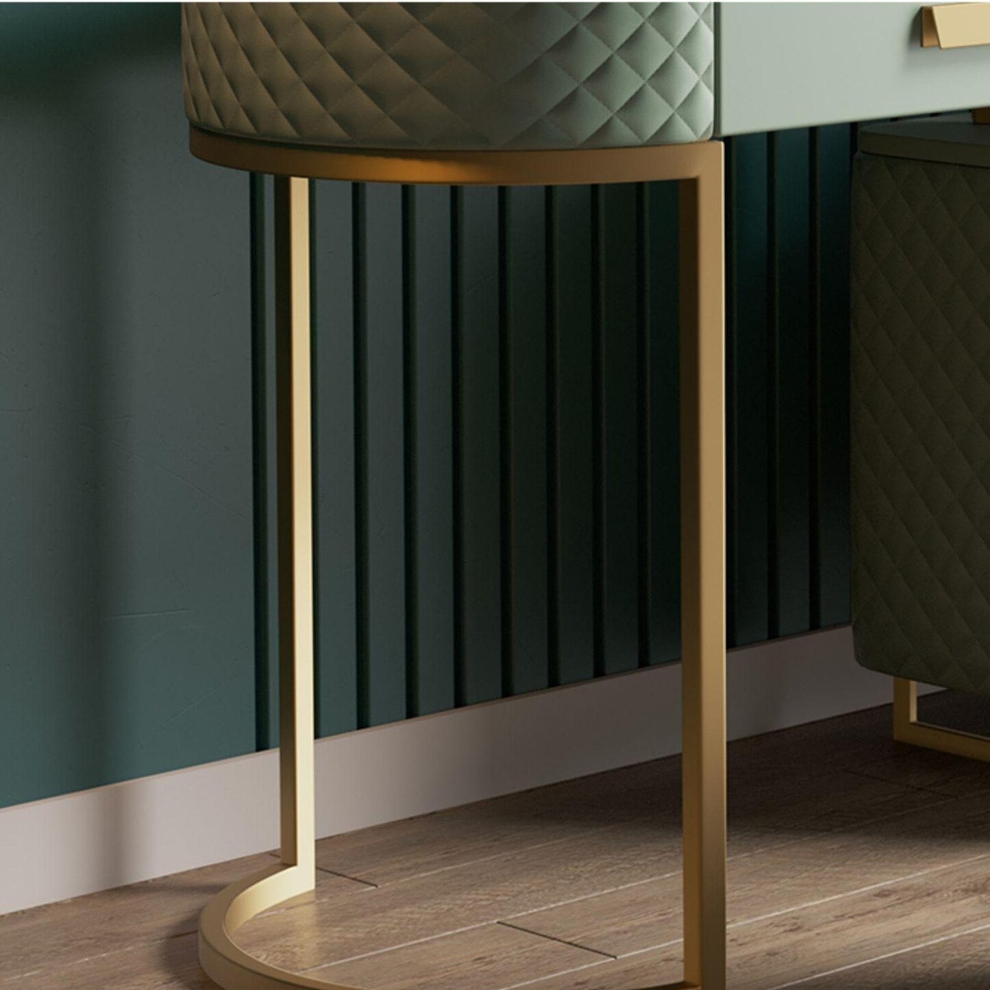 Decor Green Makeup Vanity Set Expandable Dressing Table with Cabinet and Stool