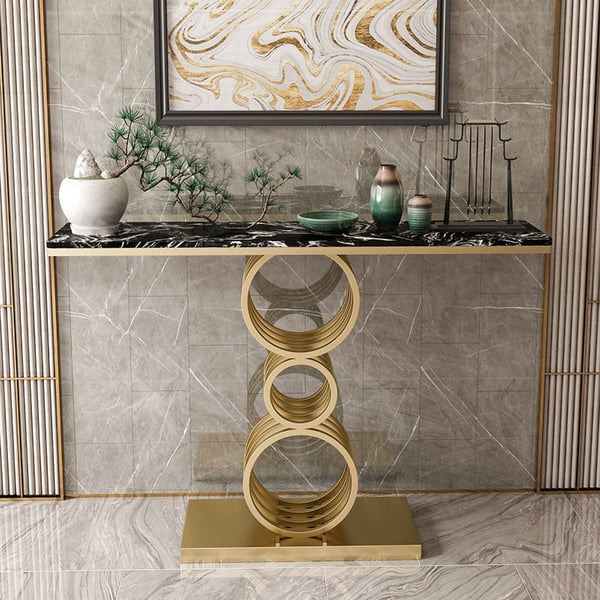 Rolex Black And Golden Consol Table