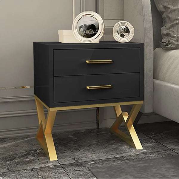 Medieval Matte black bed side table with golden leg