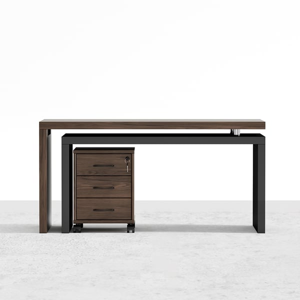 Delmon Movable File Cabinet White & Natural L-Shaped Rotating Desk