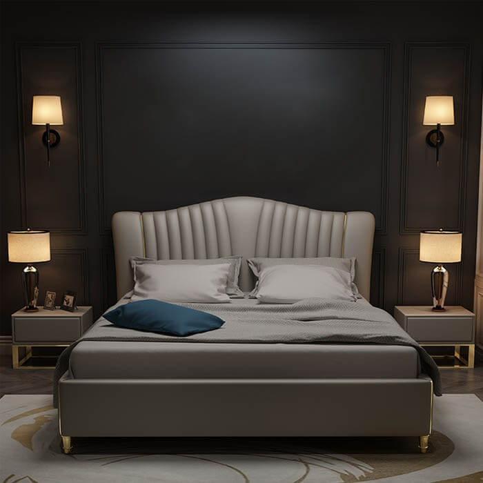 Smokey grey upholstered bed with storage