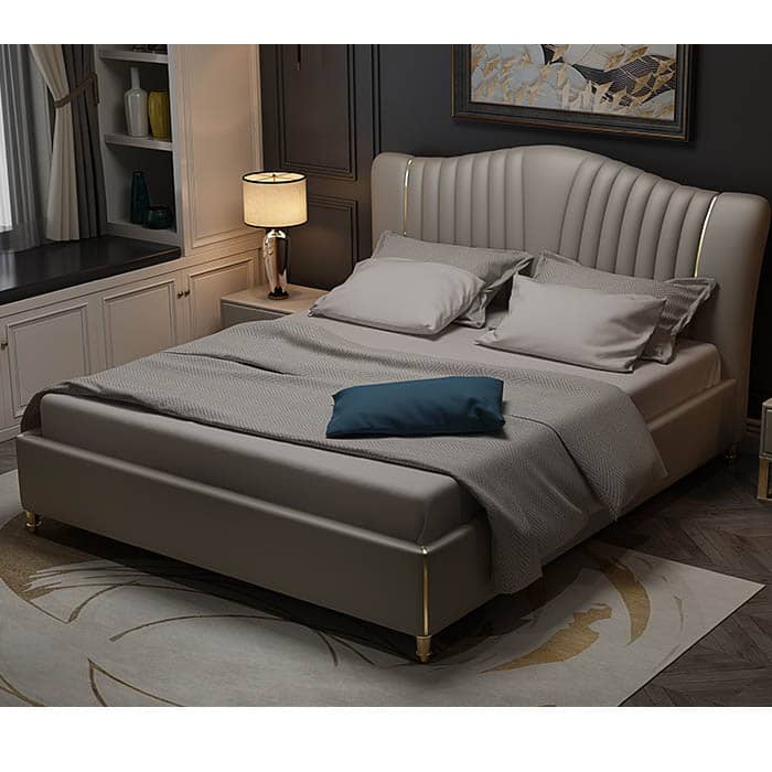 Smokey grey upholstered bed with storage