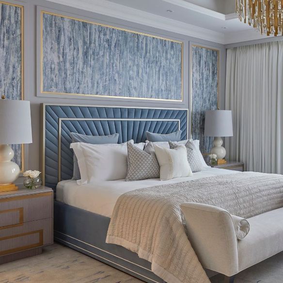 Pearl Sky Blue Upholsered Bed