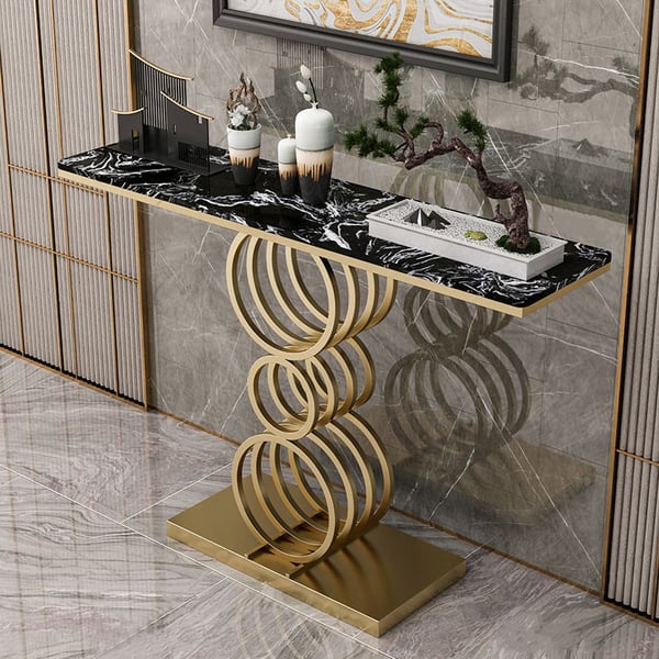 Rolex Black And Golden Consol Table