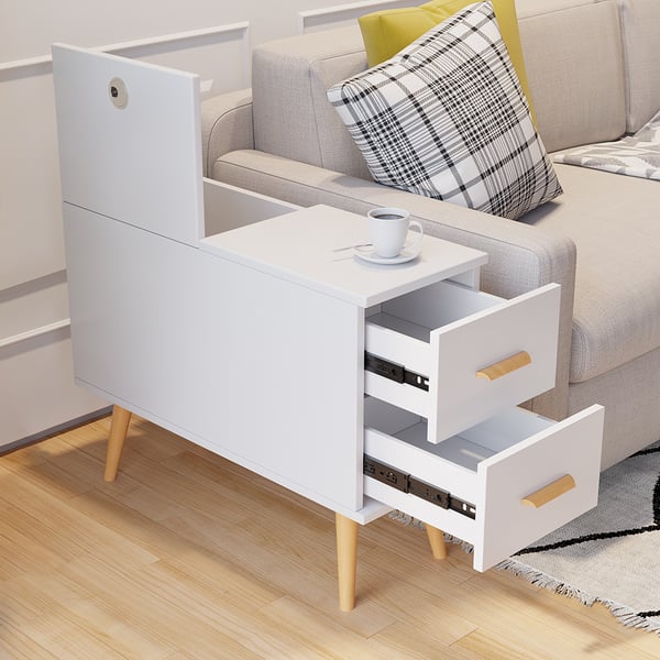 Sky White Bed side Table with Storage