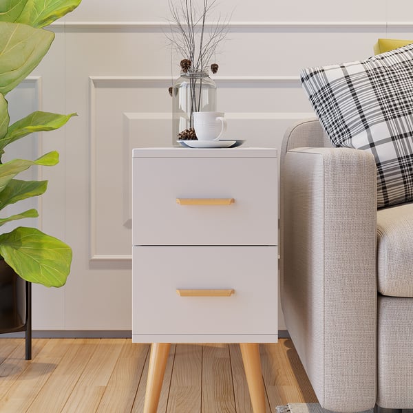 Sky White Bed side Table with Storage