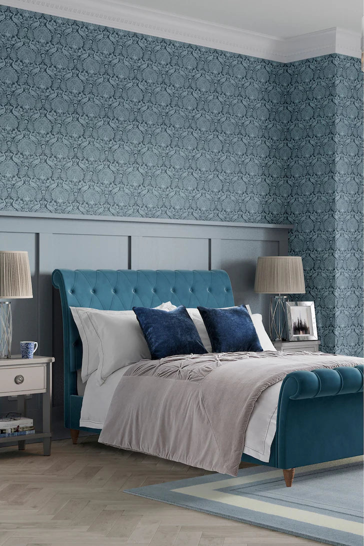 Glamorous Kingly Bed in Rich Suede