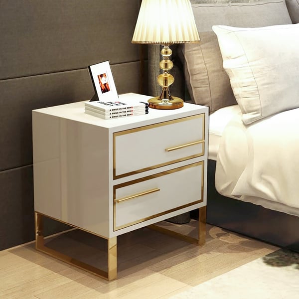 Nordic Golden white bed side table with drawers