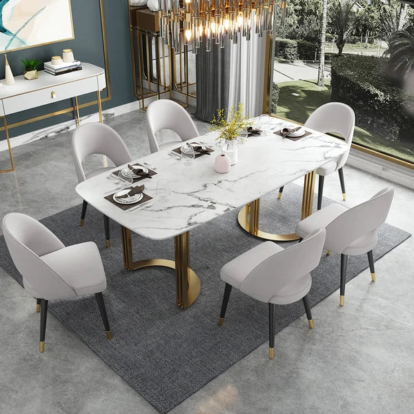 White Dining Table In Metal Base