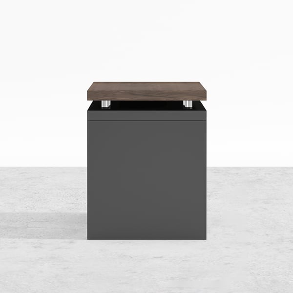 Delmon Movable File Cabinet White & Natural L-Shaped Rotating Desk