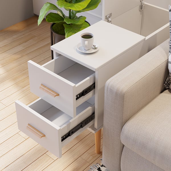 Sky White Bed side Table with Storage