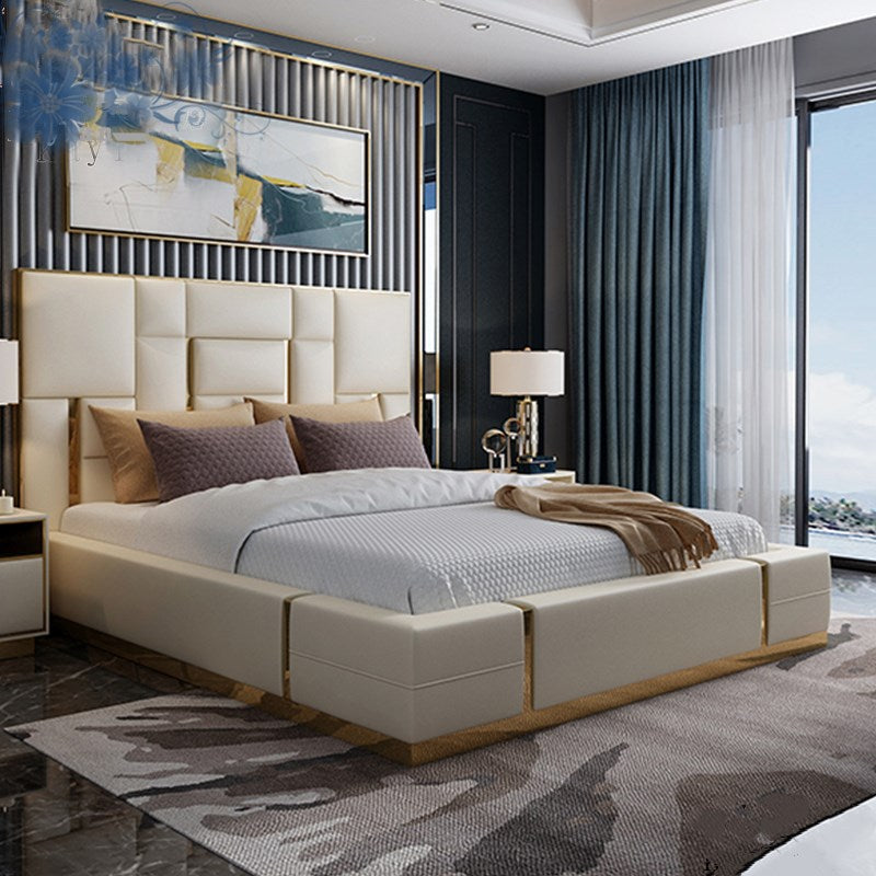 Romania White And Gold Plated Designed Light Luxury Bed