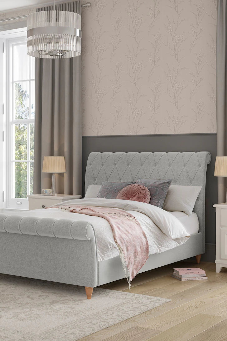Glamorous Kingly Bed in Rich Suede