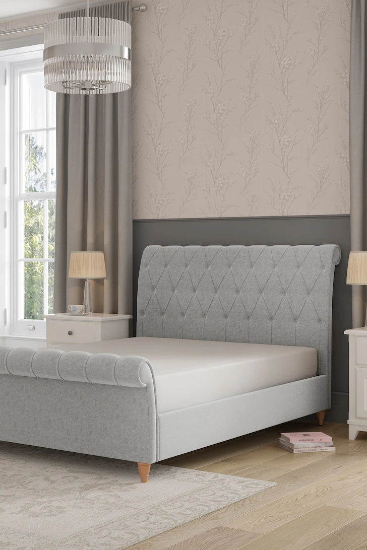 Glamorous Kingly Bed in Rich Suede