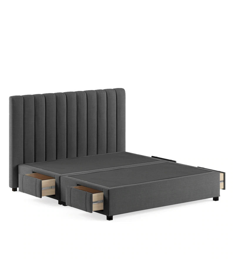 Grey vertical tufting bed with drawer